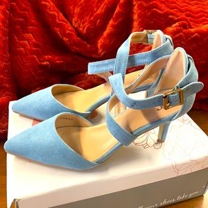Light Blue Velvet Pumps